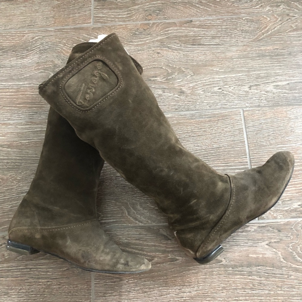 FERRAGAMO Olive knee high boots